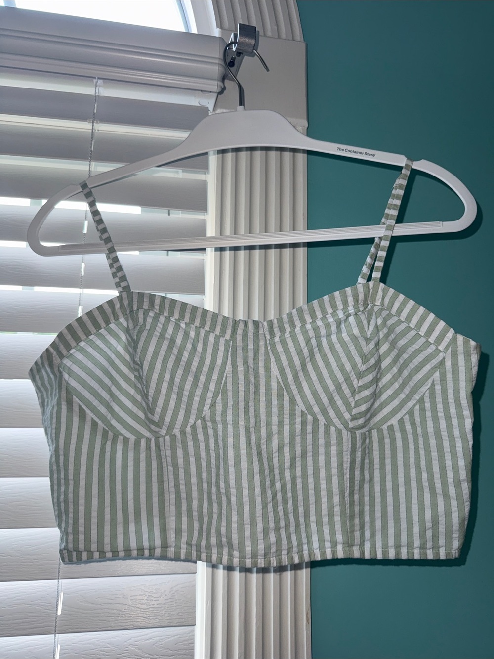Anthropologie Green & White Striped Bustier Crop Top